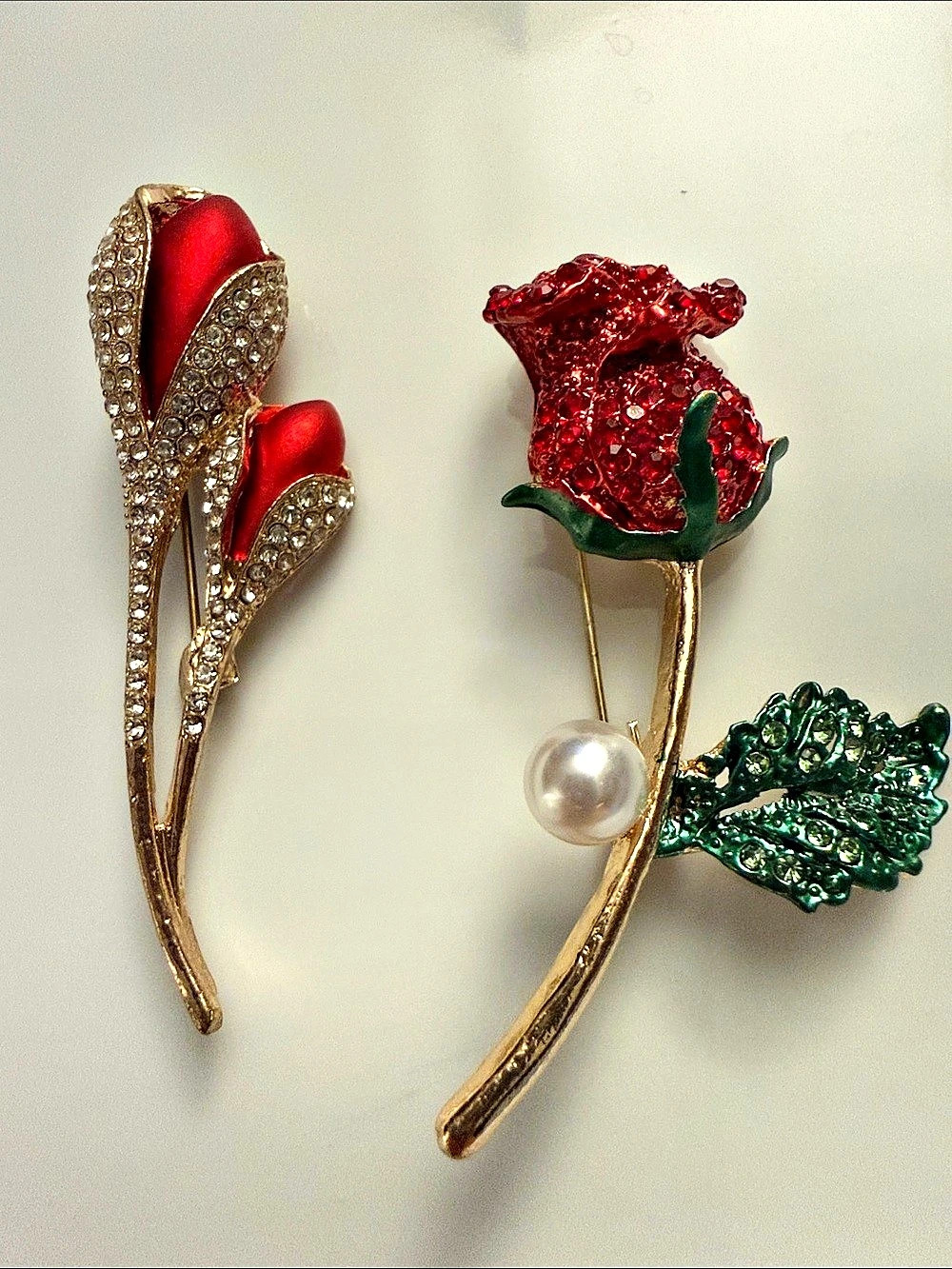 Floral Brooch Set of two in Red & Green Like New